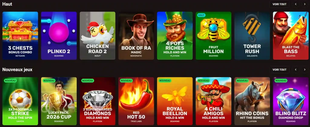 WinKingdom Casino sélection de machines à sous populaires avec Fruit Million Plinko 2 et Chicken Road 2